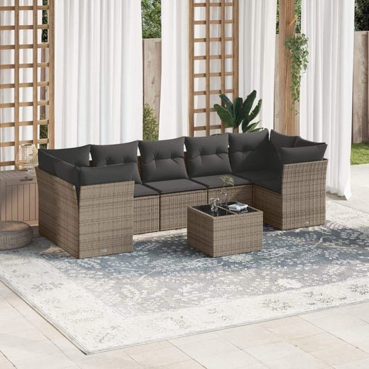 Set Divano da Giardino 8 pz con Cuscini Grigio in Polyrattan - homemem39