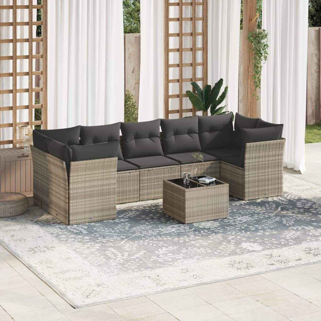 Set Divano da Giardino 8pz con Cuscini Grigio Chiaro Polyrattan - homemem39