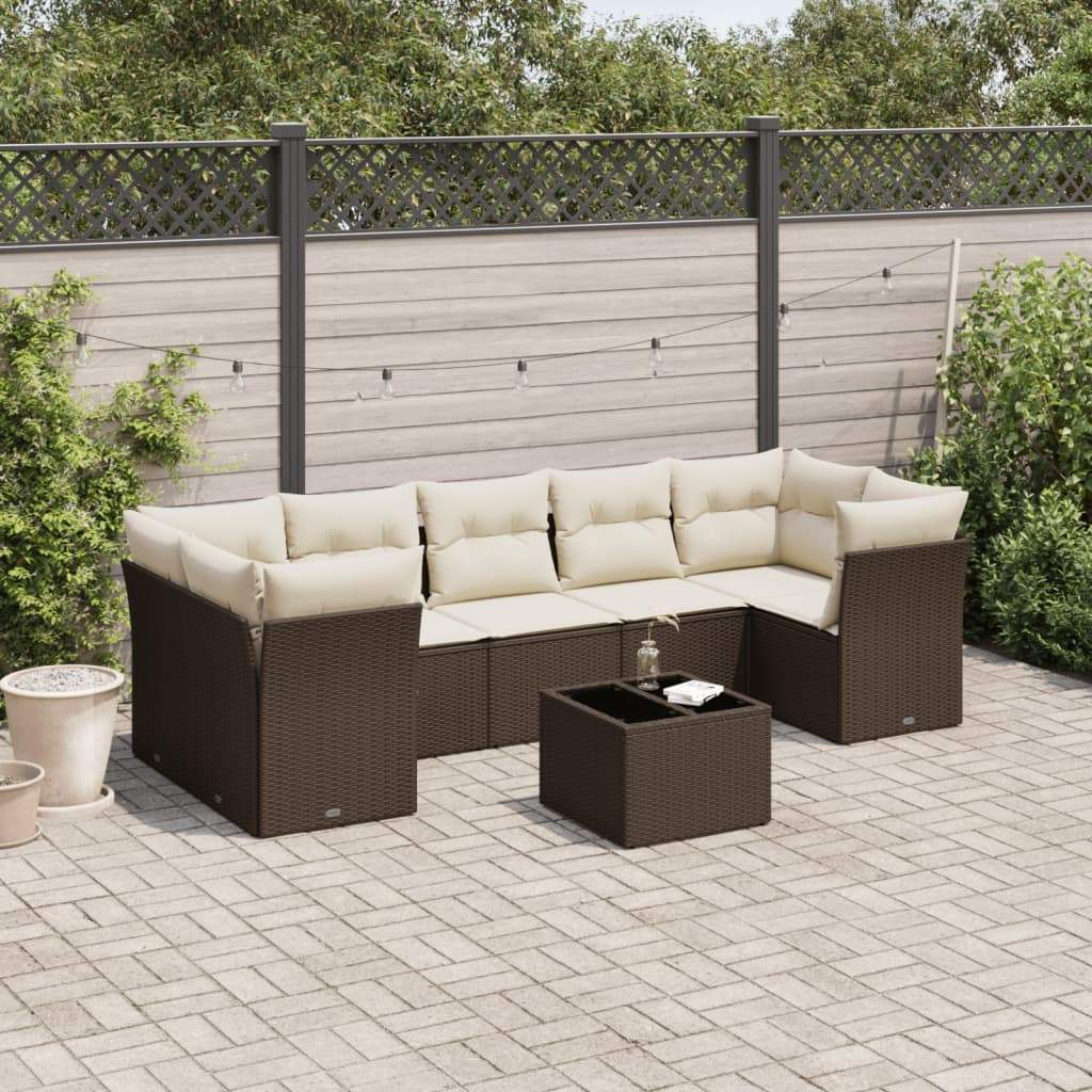Set Divani da Giardino 8 pz con Cuscini Marrone in Polyrattan - homemem39