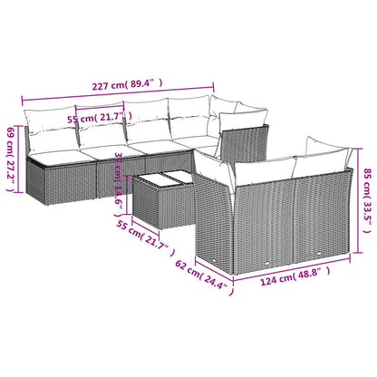 Set Divano da Giardino 8 pz con Cuscini Beige in Polyrattan | homemem39