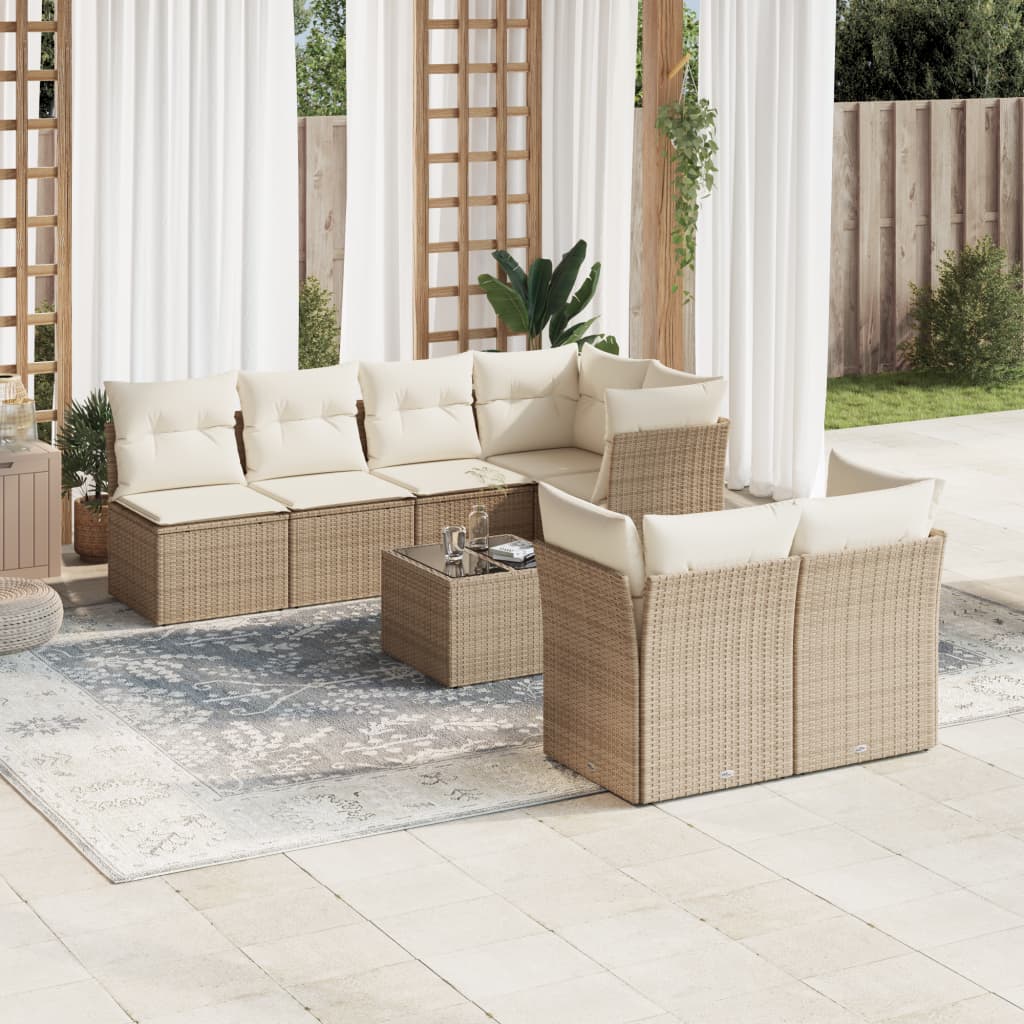 Set Divano da Giardino 8 pz con Cuscini Beige in Polyrattan | homemem39