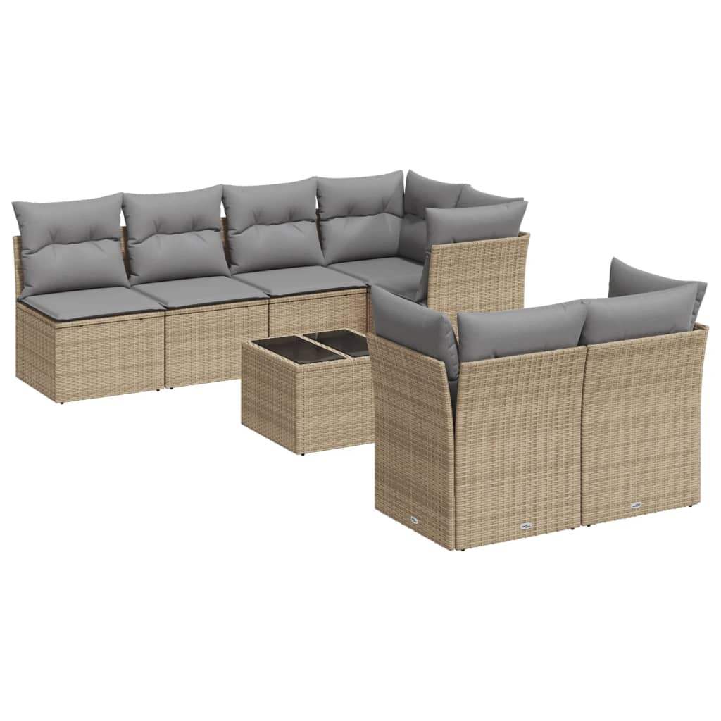 Set Divano da Giardino 8 pz con Cuscini Beige in Polyrattan - homemem39