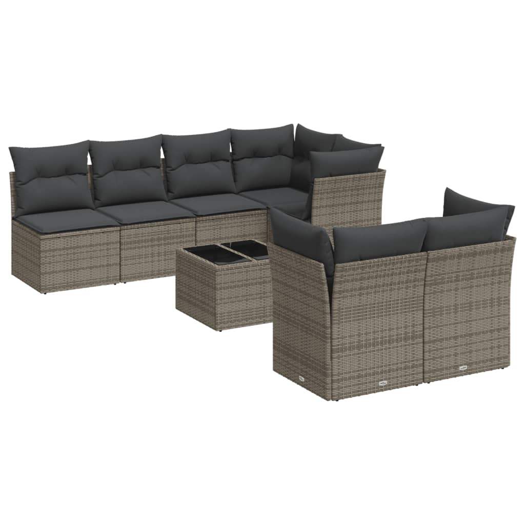Set Divano da Giardino 8 pz con Cuscini Grigio in Polyrattan - homemem39