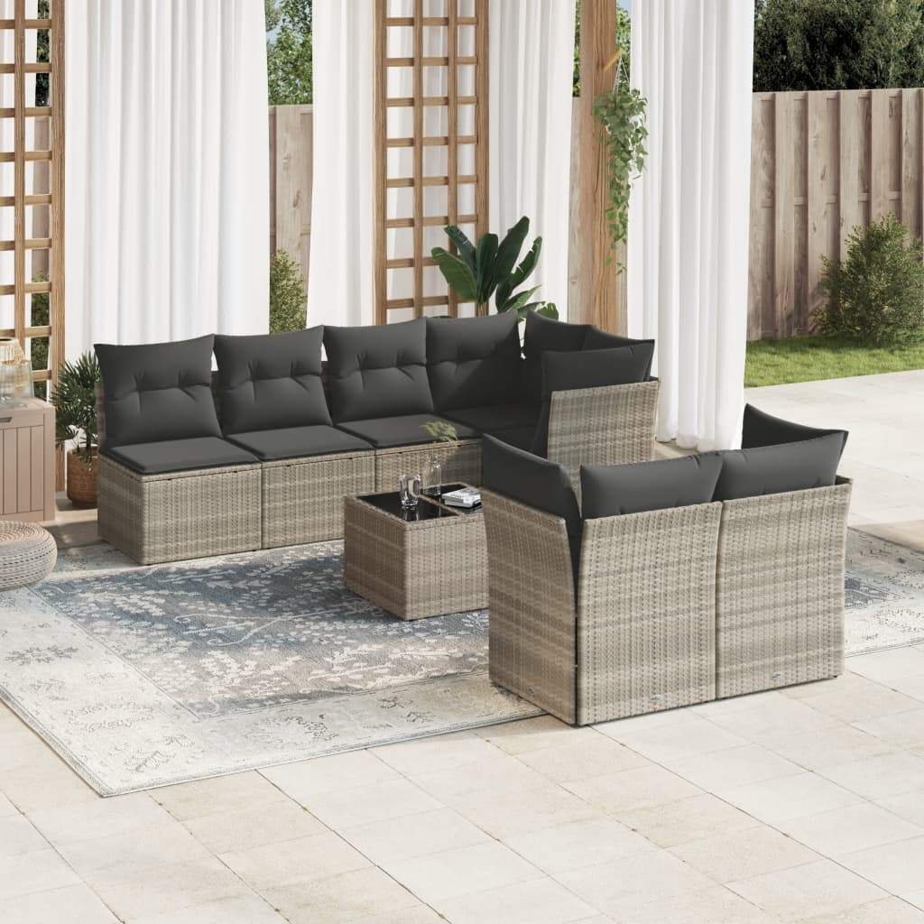 Set Divano da Giardino 8pz con Cuscini Grigio Chiaro Polyrattan - homemem39