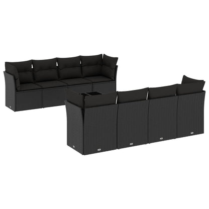 Set Divani da Giardino 9 pz con Cuscini Nero in Polyrattan