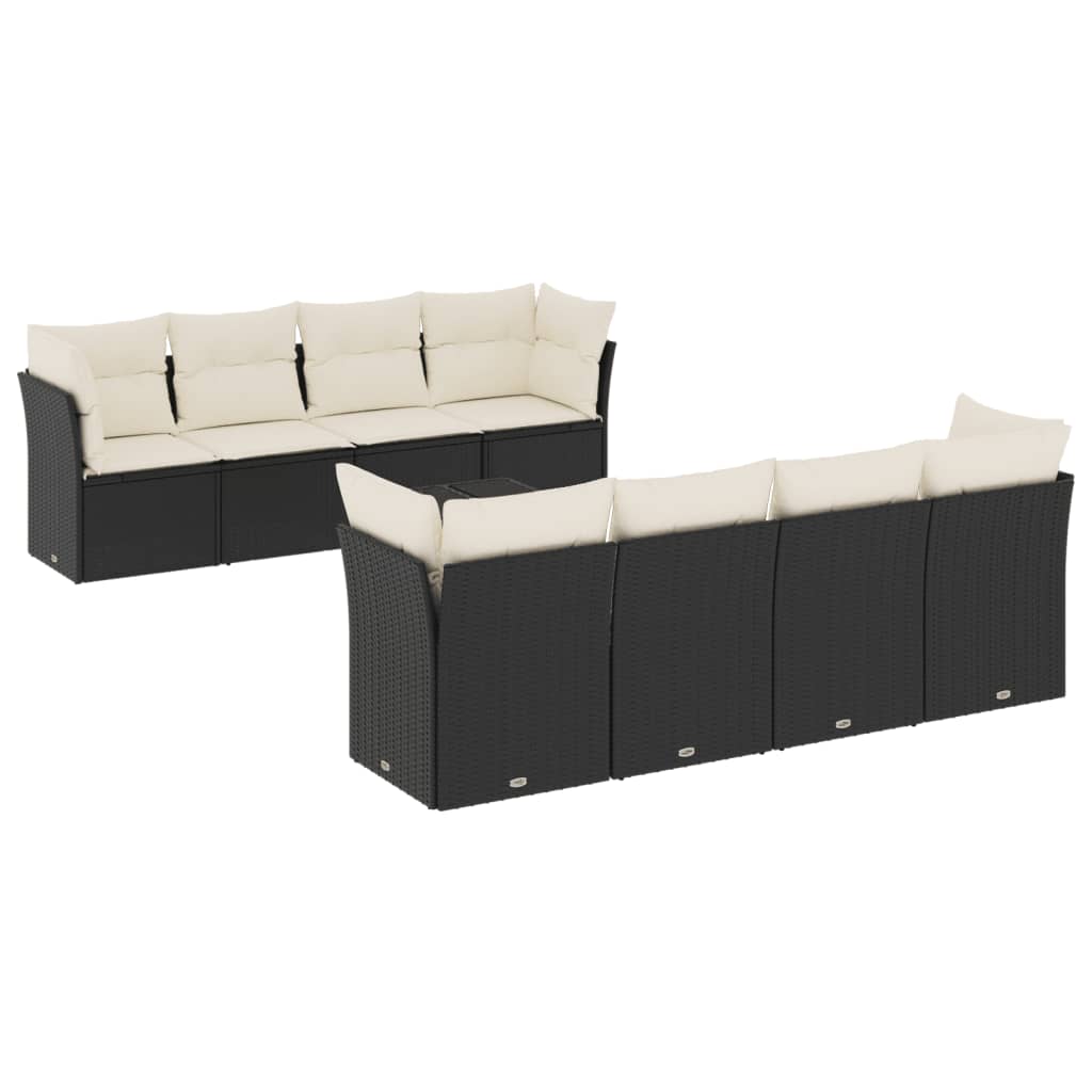 Set Divani da Giardino 9 pz con Cuscini Nero in Polyrattan