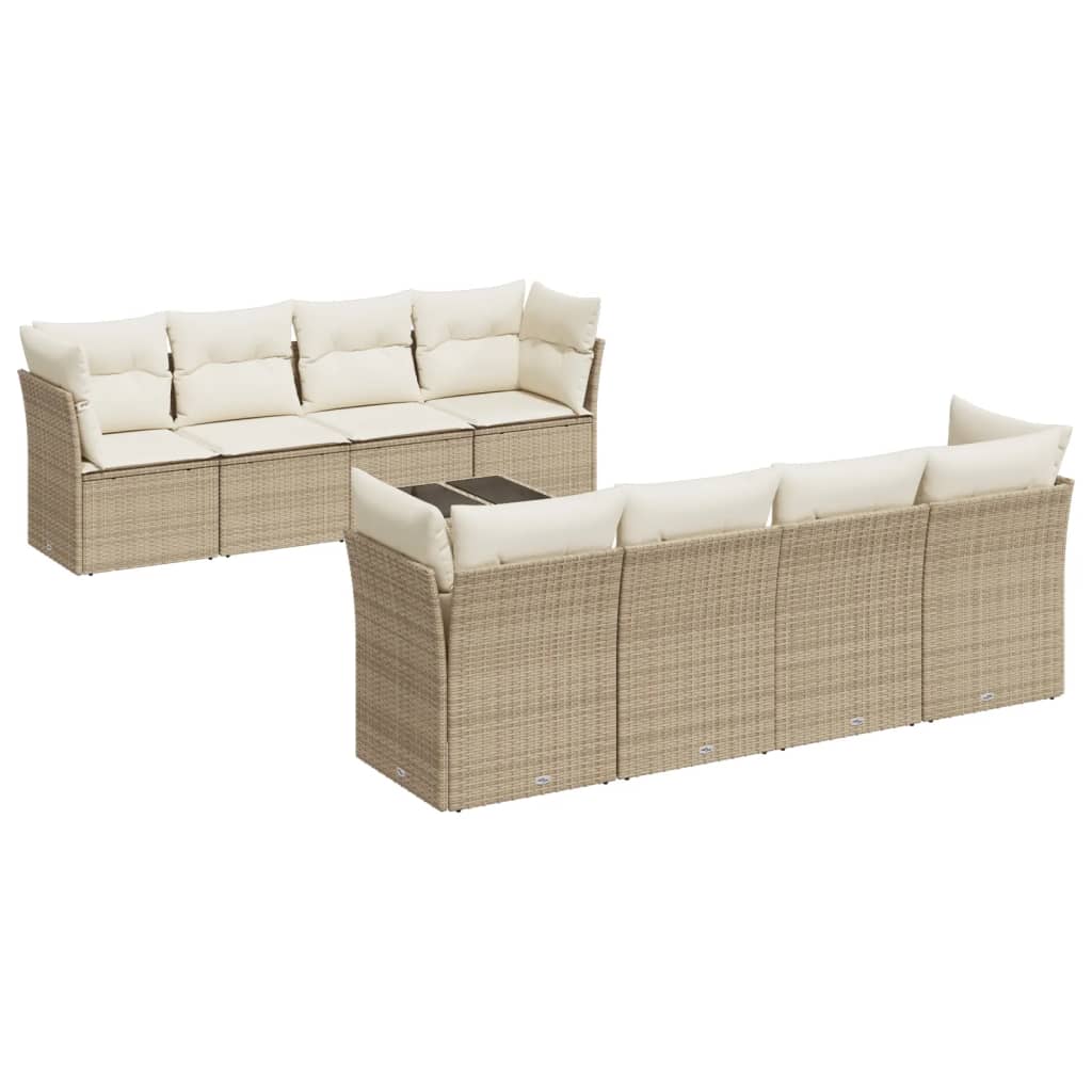 Set Divano da Giardino 9 pz con Cuscini Beige in Polyrattan | homemem39