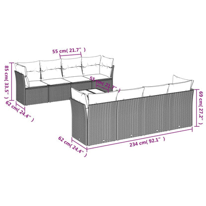 Set Divano da Giardino 9 pz con Cuscini Beige in Polyrattan | homemem39