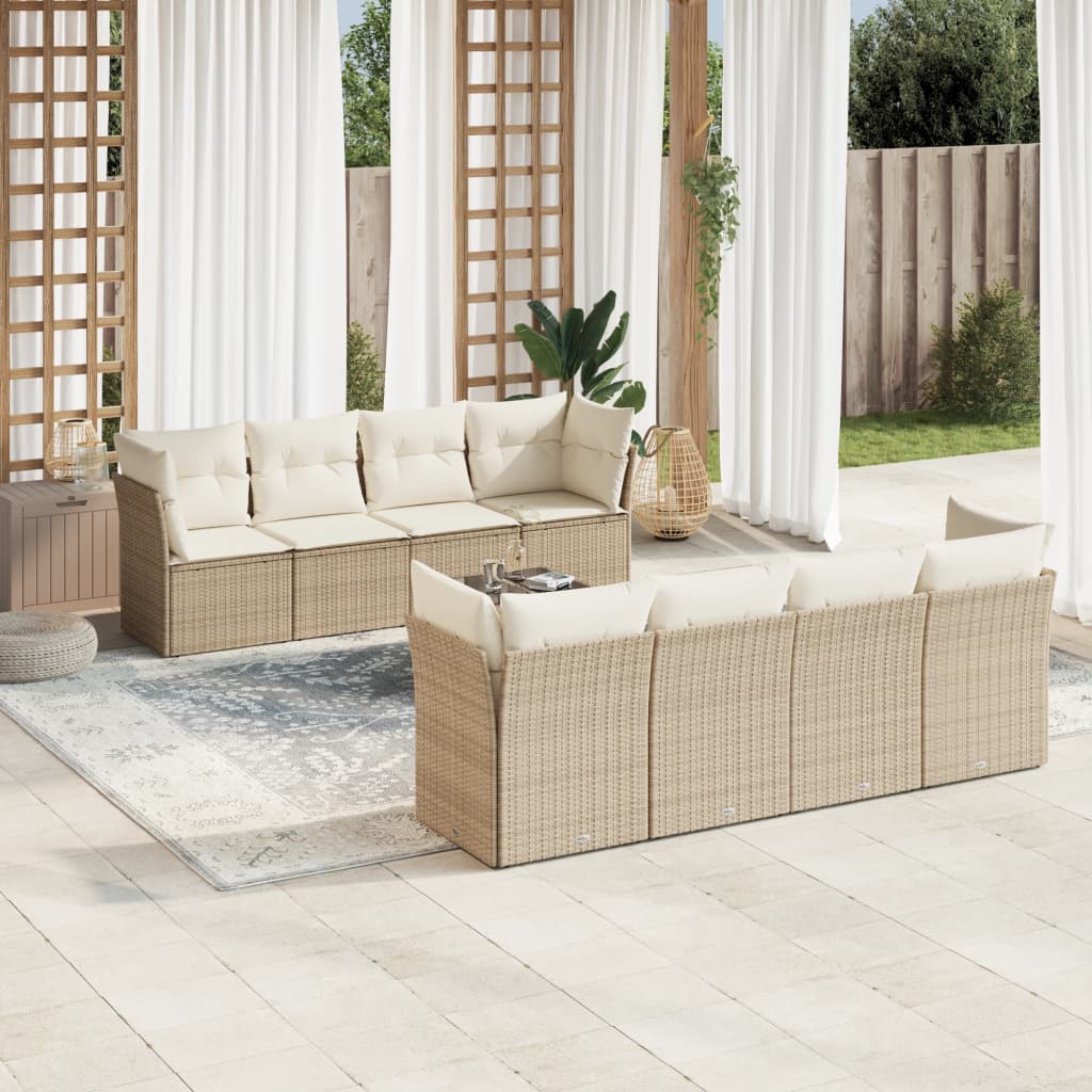 Set Divano da Giardino 9 pz con Cuscini Beige in Polyrattan | homemem39