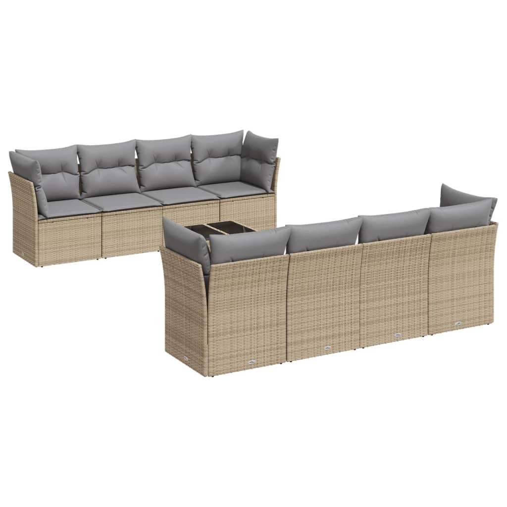 Set Divano da Giardino 9 pz con Cuscini Beige in Polyrattan - homemem39