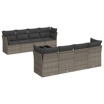 Set Divano da Giardino 9 pz con Cuscini Grigio in Polyrattan