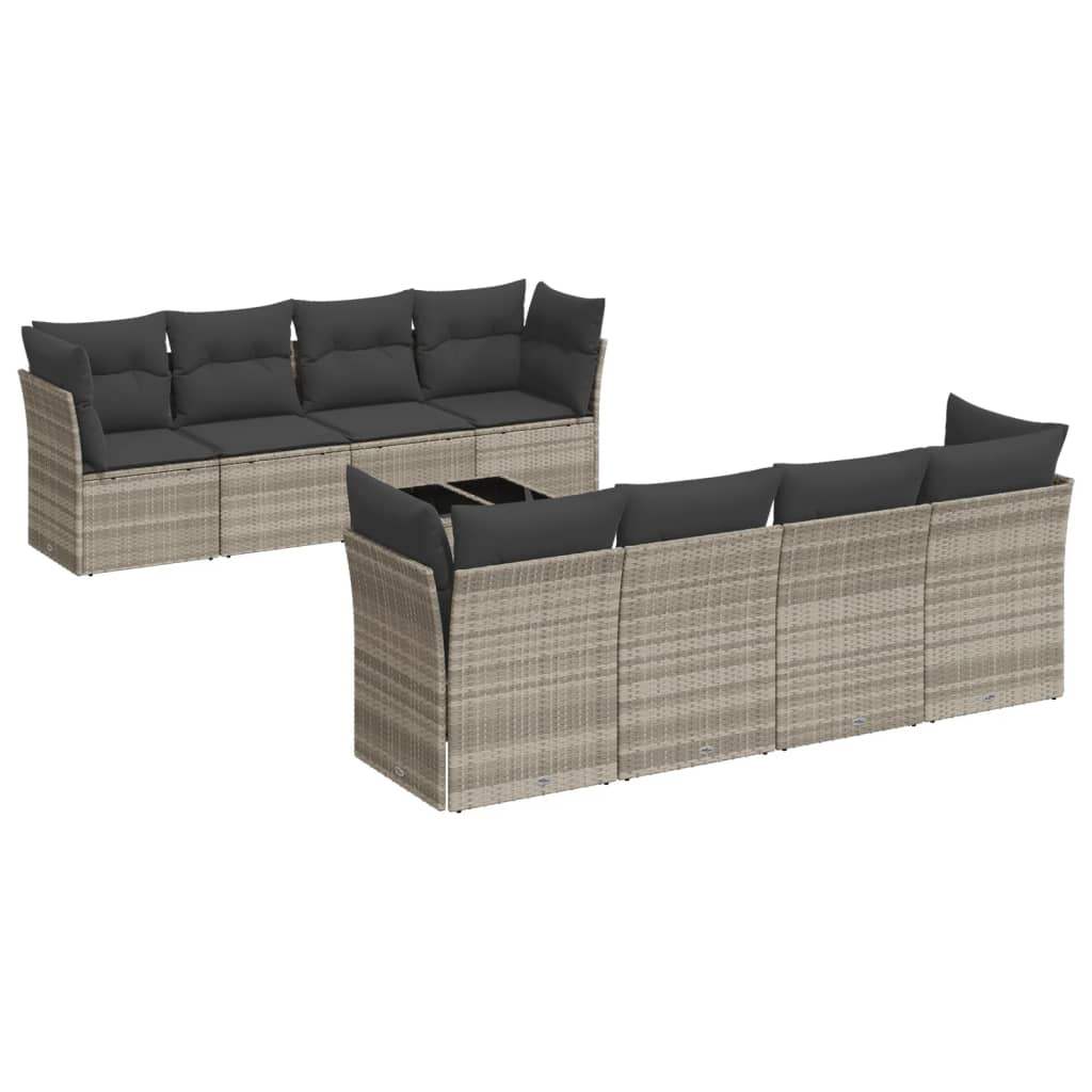 Set Divano da Giardino 9pz con Cuscini Grigio Chiaro Polyrattan - homemem39