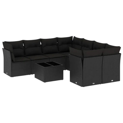 Set Divani da Giardino 9 pz con Cuscini Nero in Polyrattan - homemem39