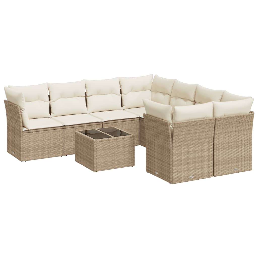 Set Divano da Giardino 9 pz con Cuscini Beige in Polyrattan | homemem39