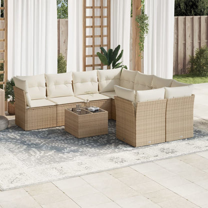 Set Divano da Giardino 9 pz con Cuscini Beige in Polyrattan | homemem39