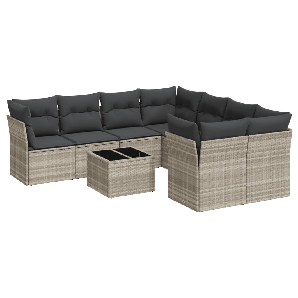 Set Divano da Giardino 9pz con Cuscini Grigio Chiaro Polyrattan