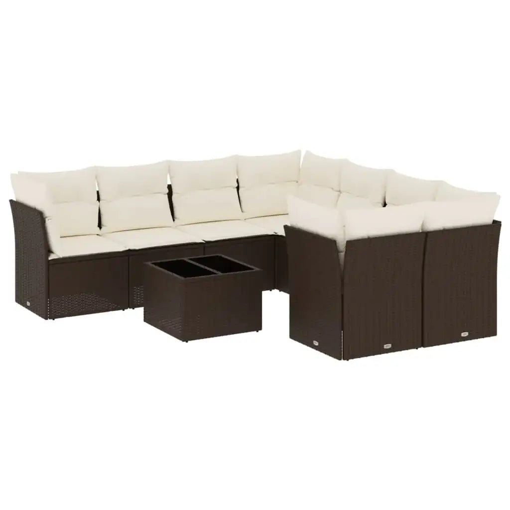 Set Divani da Giardino 9pz con Cuscini Marrone in Polyrattan - homemem39