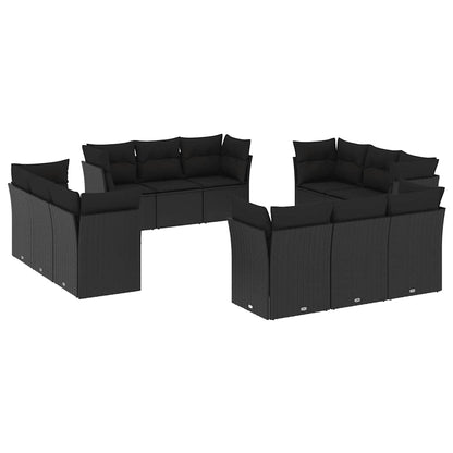 Set Divani da Giardino 12 pz con Cuscini Nero in Polyrattan