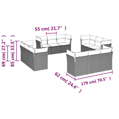 Set Divani da Giardino 12 pz con Cuscini Nero in Polyrattan