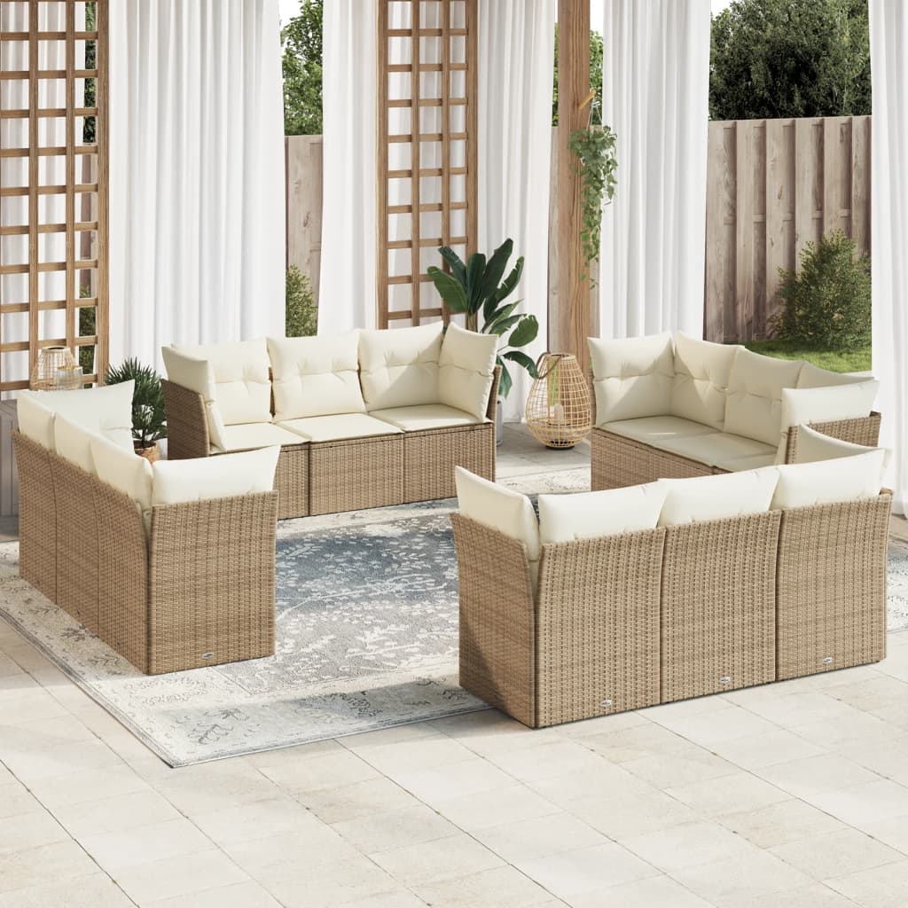 Set Divani da Giardino 12 pz con Cuscini Beige in Polyrattan | homemem39