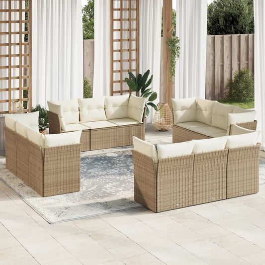 Set Divani da Giardino 12 pz con Cuscini Beige in Polyrattan | homemem39