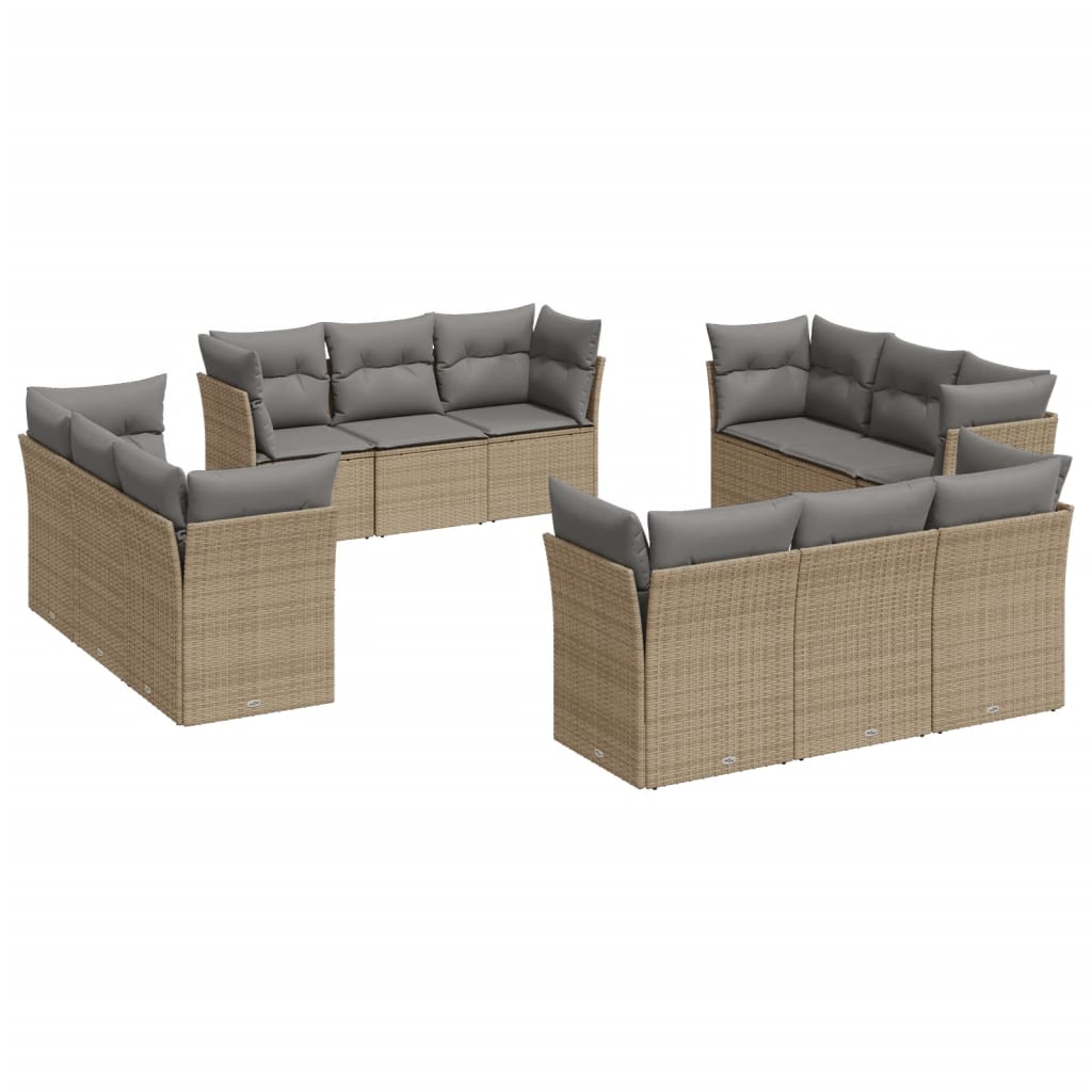 Set Divani da Giardino 12 pz con Cuscini Beige in Polyrattan | homemem39
