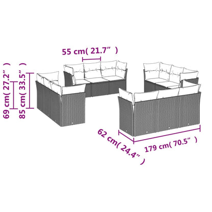 Set Divani da Giardino 12 pz con Cuscini Beige in Polyrattan