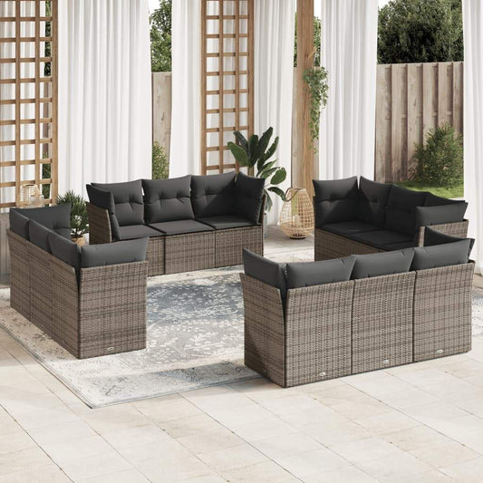 Set Divani da Giardino 12 pz con Cuscini Grigio in Polyrattan - homemem39