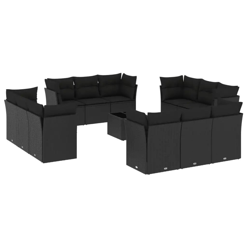 Set Divani da Giardino 13pz con Cuscini Nero in Polyrattan - homemem39