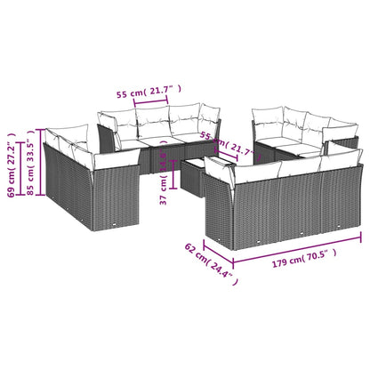 Set Divani da Giardino 13pz con Cuscini Nero in Polyrattan
