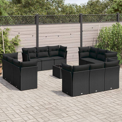 Set Divani da Giardino 13pz con Cuscini Nero in Polyrattan - homemem39