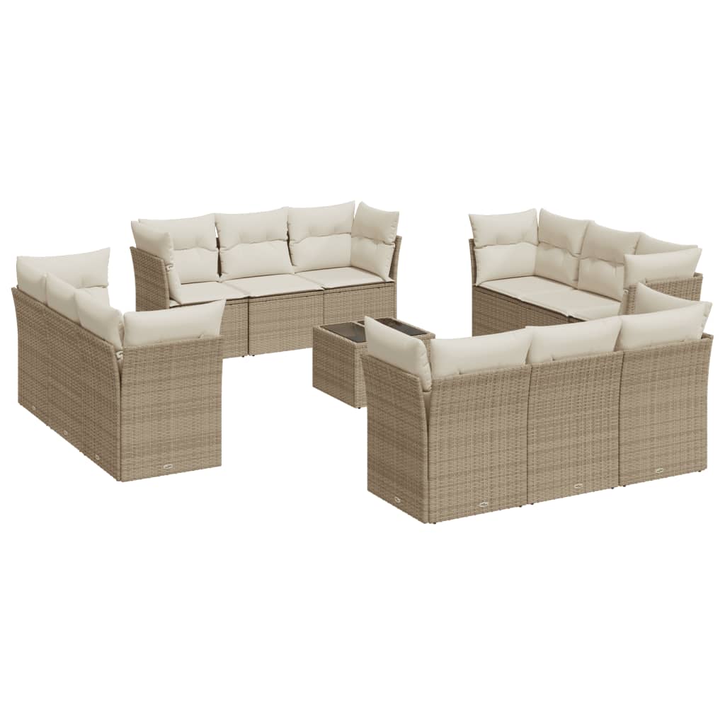 Set Divano da Giardino 13 pz con Cuscini Beige in Polyrattan | homemem39