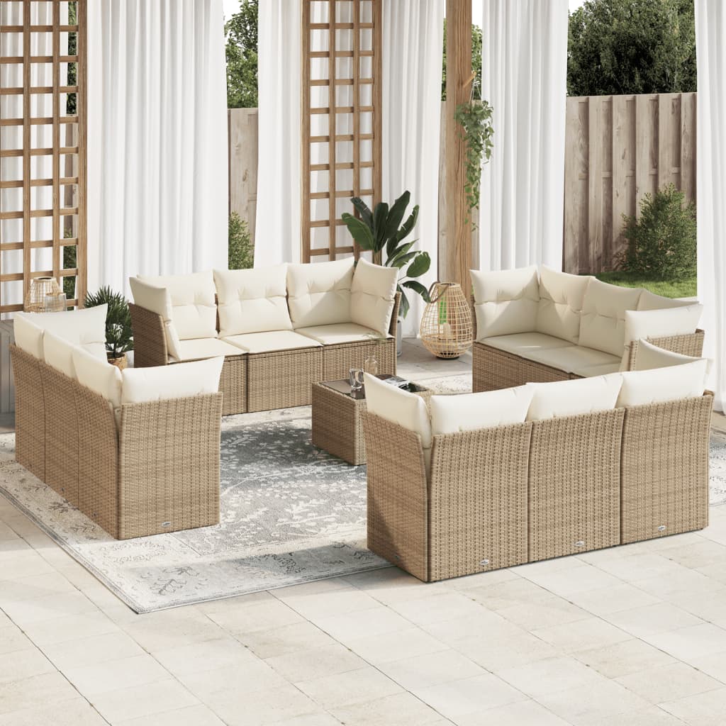 Set Divano da Giardino 13 pz con Cuscini Beige in Polyrattan | homemem39