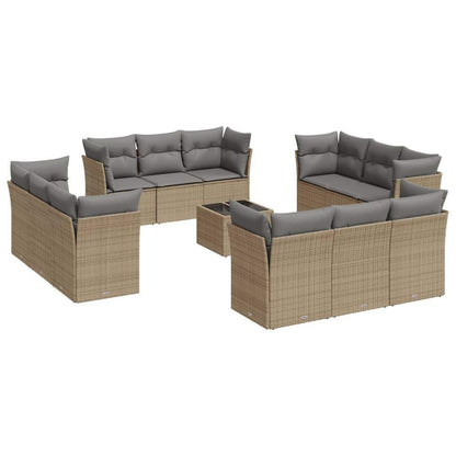 Set Divano da Giardino 13 pz con Cuscini Beige in Polyrattan - homemem39