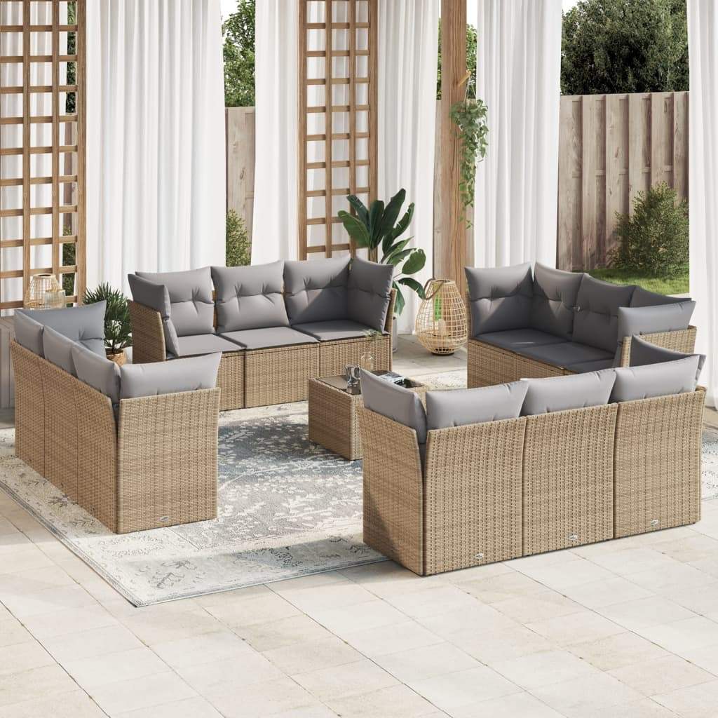 Set Divano da Giardino 13 pz con Cuscini Beige in Polyrattan - homemem39