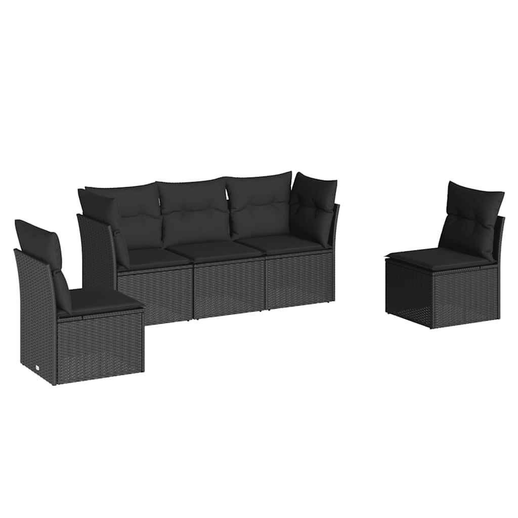 Set Divani da Giardino 5 pz con Cuscini in Polyrattan Nero | homemem39