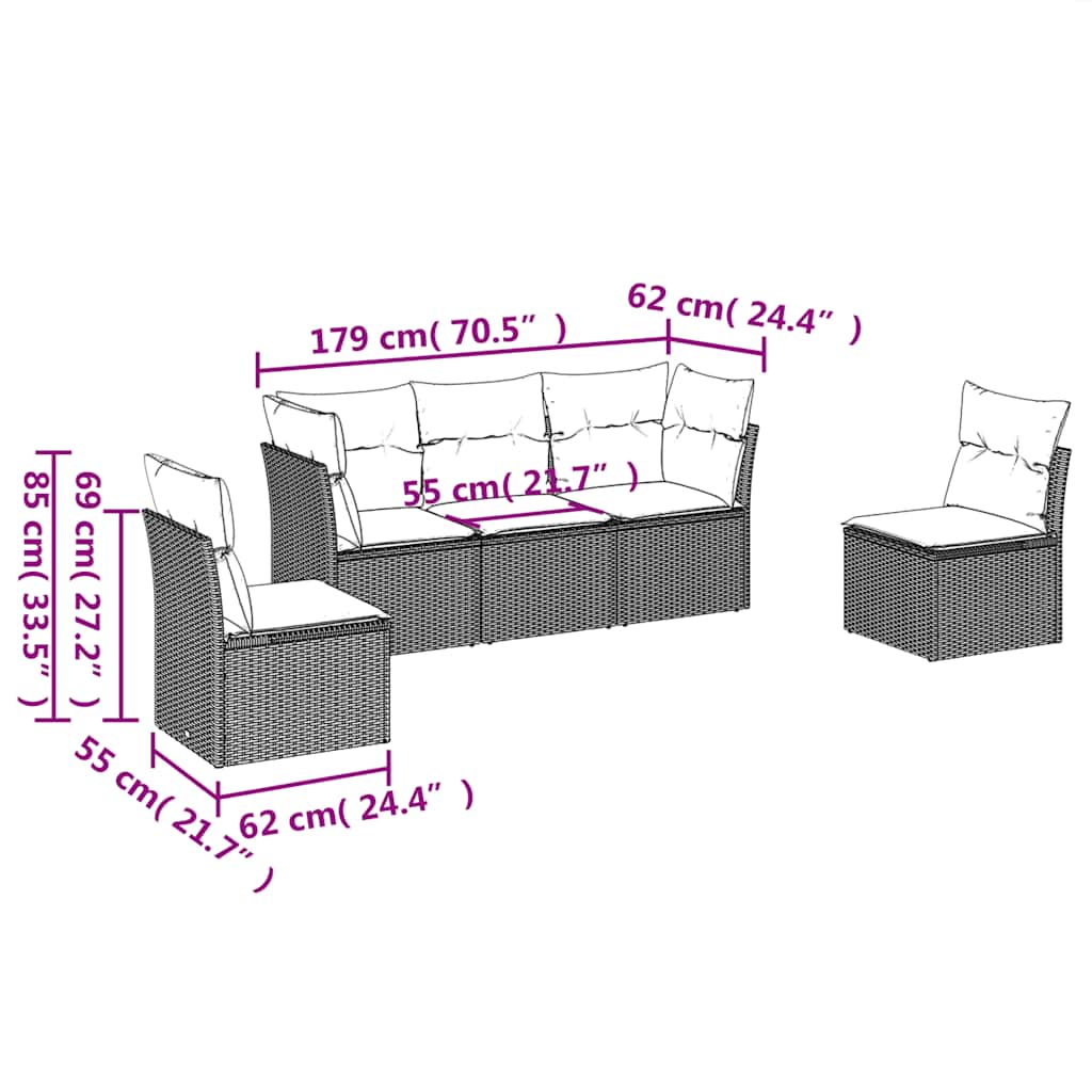 Set Divani da Giardino 5 pz con Cuscini in Polyrattan Nero | homemem39