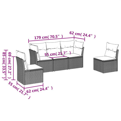 Set Divani da Giardino 5 pz con Cuscini in Polyrattan Nero | homemem39