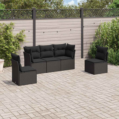 Set Divani da Giardino 5 pz con Cuscini in Polyrattan Nero | homemem39