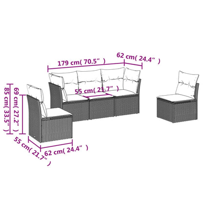 Set Divano da Giardino 5 pz con Cuscini Beige in Polyrattan | homemem39