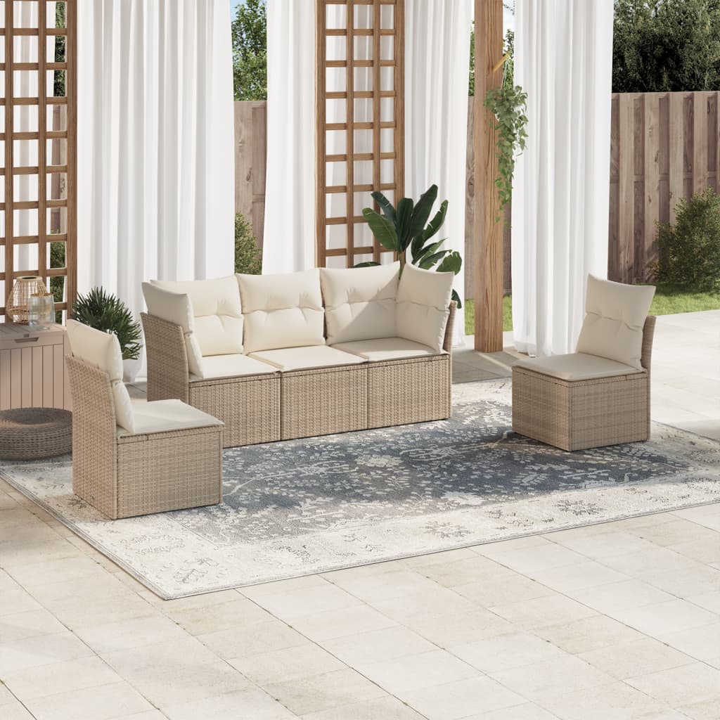 Set Divano da Giardino 5 pz con Cuscini Beige in Polyrattan | homemem39