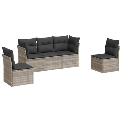 Set Divano da Giardino 5pz con Cuscini Grigio Chiaro Polyrattan