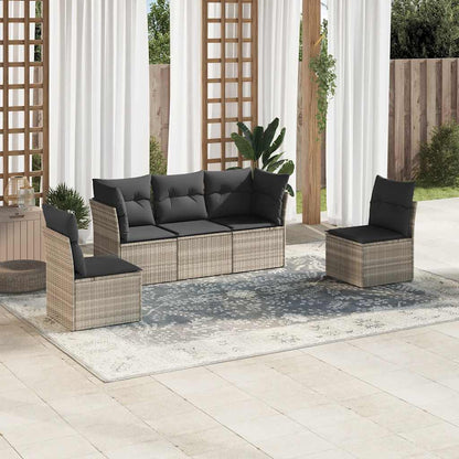 Set Divano da Giardino 5pz con Cuscini Grigio Chiaro Polyrattan