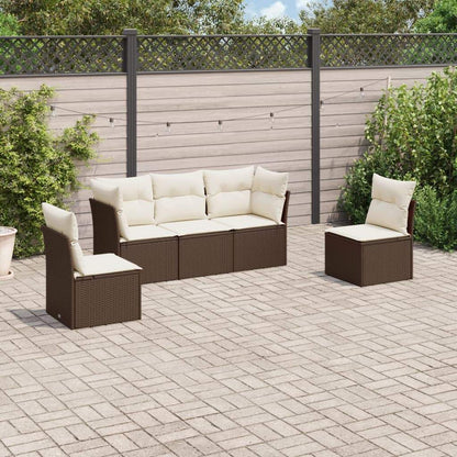 Set Divano da Giardino 5 pz con Cuscini Marrone in Polyrattan - homemem39