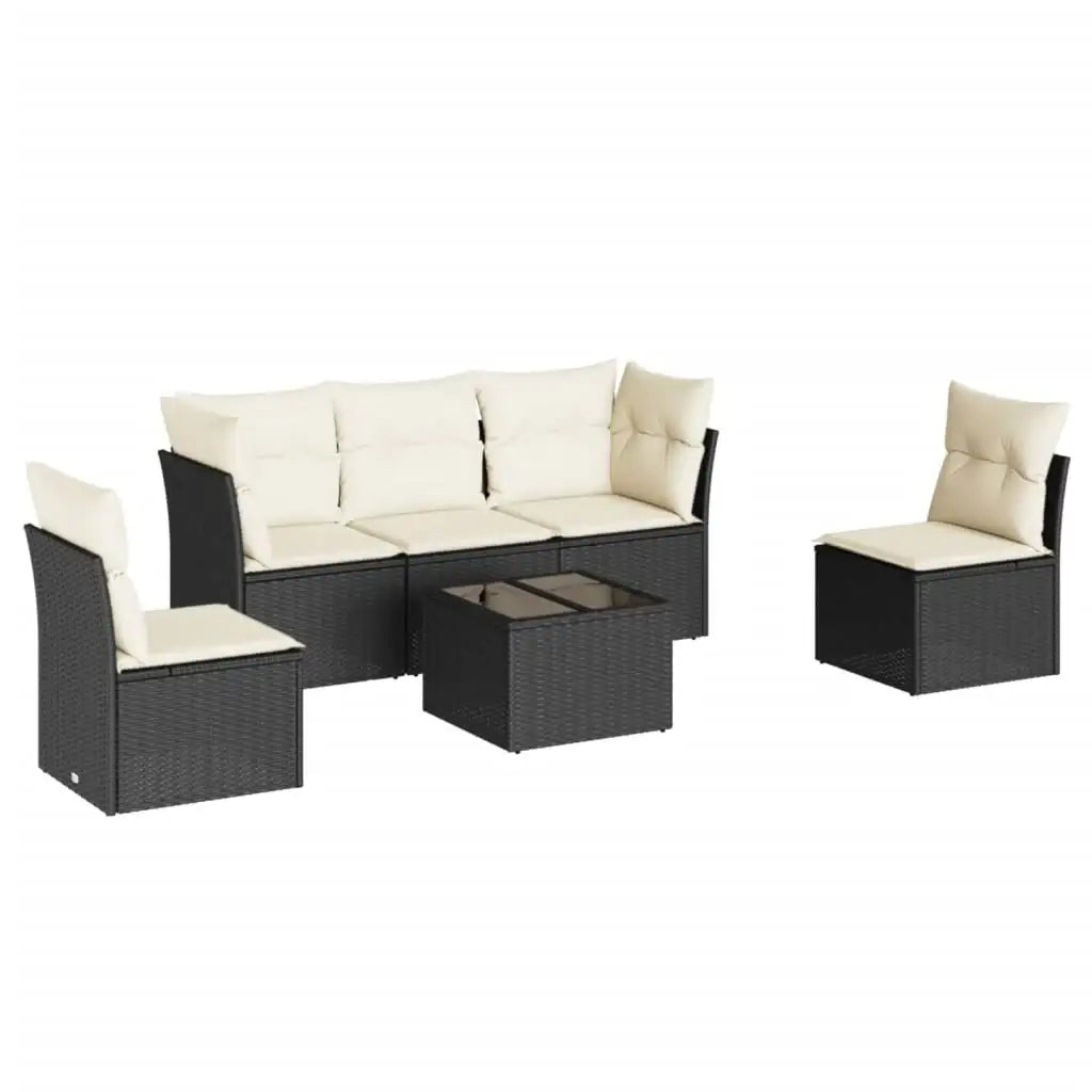 Set Divano da Giardino 6 pz con Cuscini Nero in Polyrattan - homemem39
