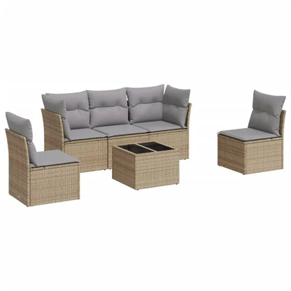 Set Divano da Giardino 6 pz con Cuscini Beige in Polyrattan - homemem39