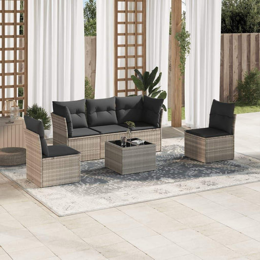 Set Divano da Giardino 6pz con Cuscini Grigio Chiaro Polyrattan - homemem39