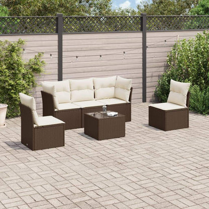 Set Divano da Giardino 6 pz con Cuscini Marrone in Polyrattan - homemem39