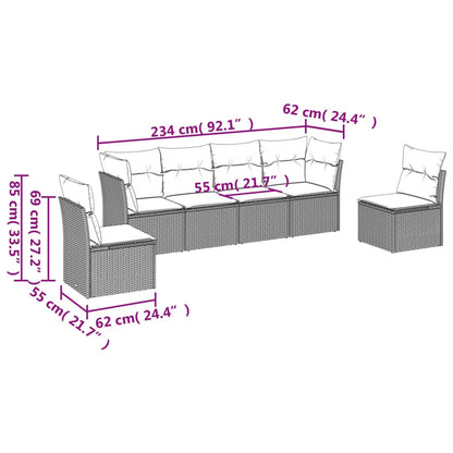 Set Divano da Giardino 6 pz con Cuscini Nero in Polyrattan | homemem39