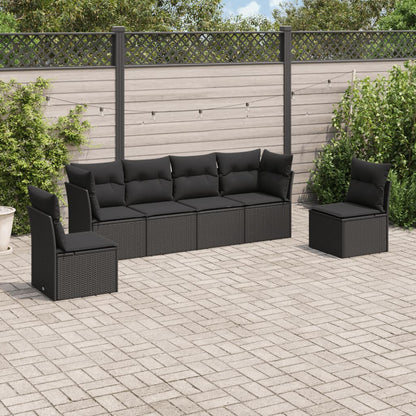 Set Divano da Giardino 6 pz con Cuscini Nero in Polyrattan | homemem39